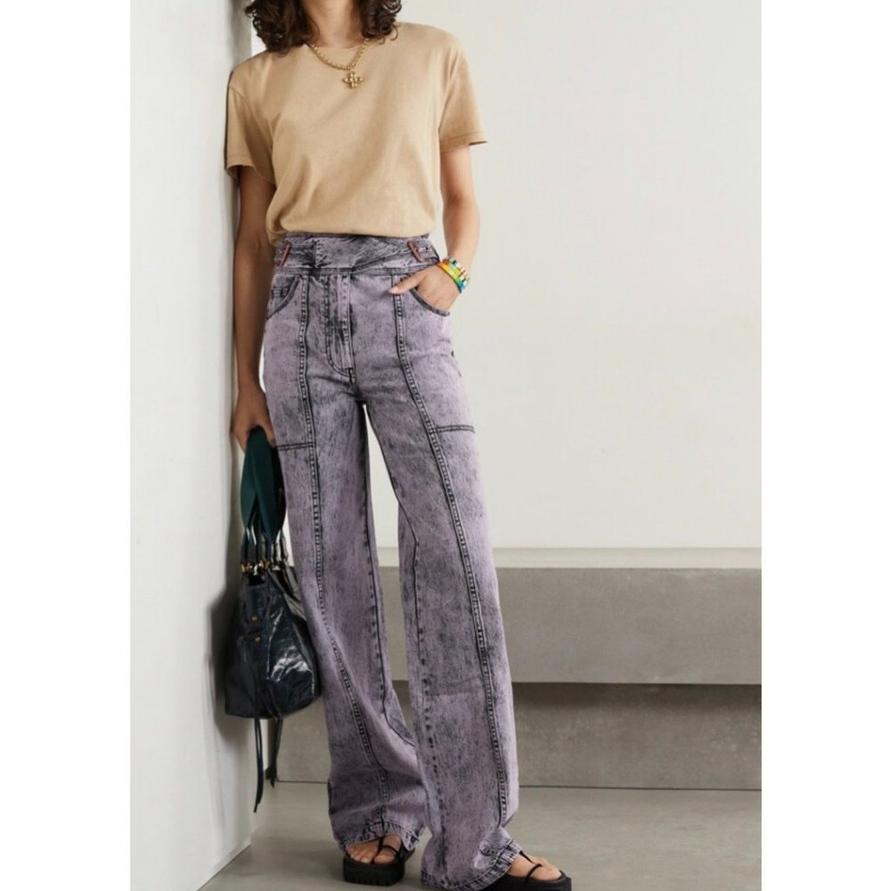 Ulla Johnson Albie Belted Acid wash high rise wide leg jeans J96